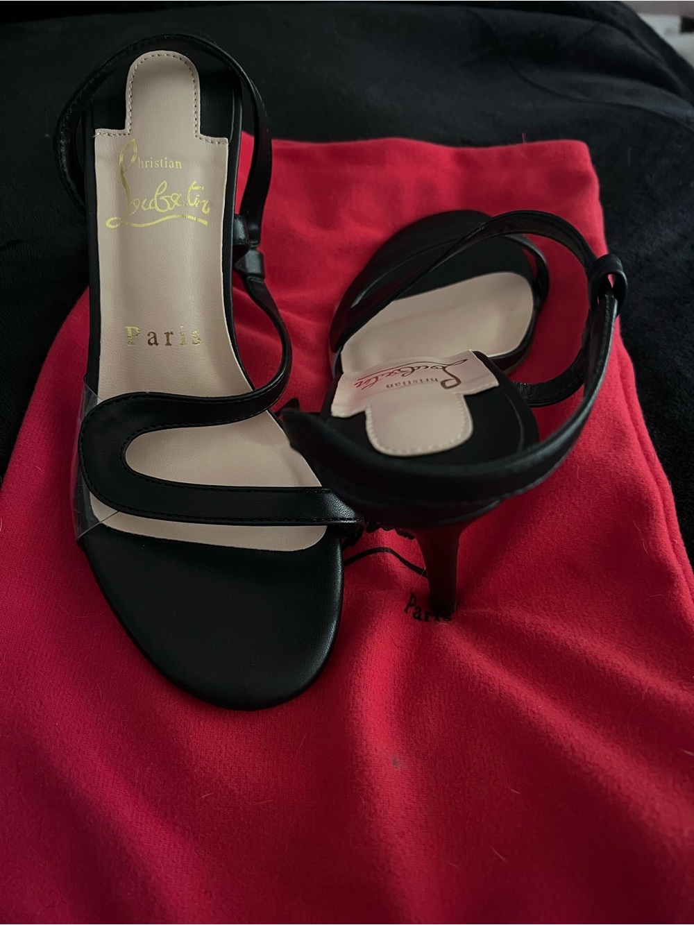 Christian Louboutin Black Patent Leather Strappy Slingback Heels